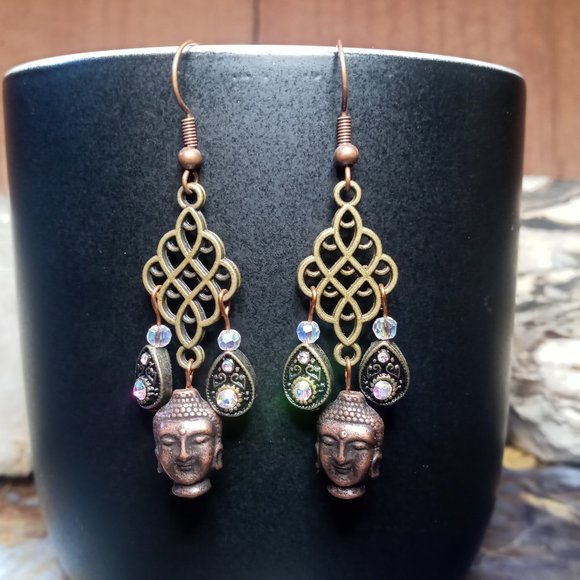 Copper Buddha Boho Style Dangle Earrings - Picture 1 of 3